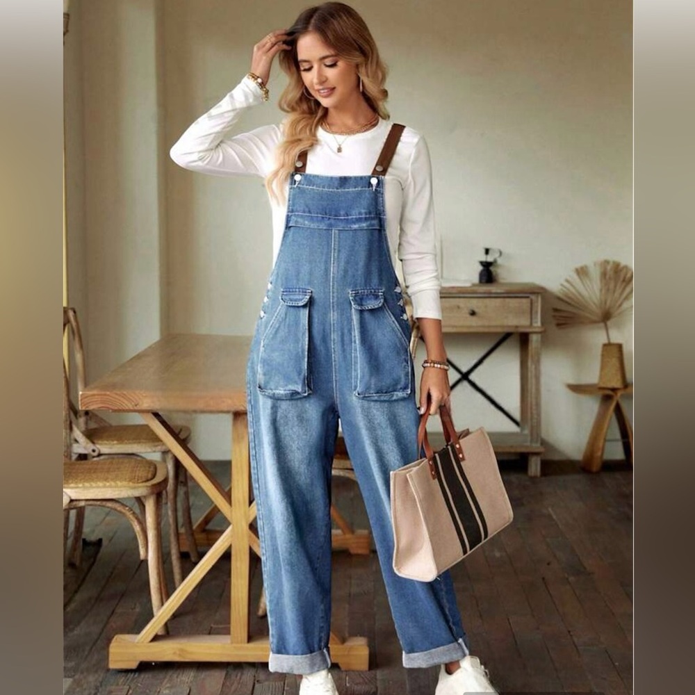 Denim overalls bib jeans suspenders jumper jumpsuit romper pants distressed farm
